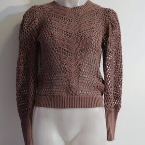 Women Chufy Gone Jammin Mauve Semi-Sheer Puff Sleeve Open Knit Sweater XS